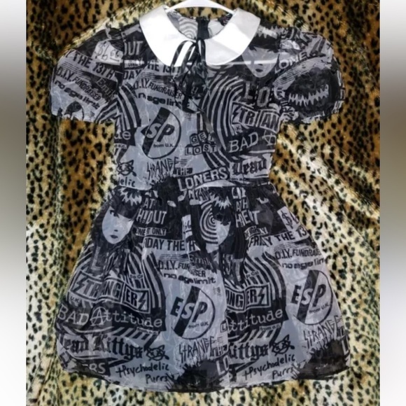 Emily The Strange Organza graphic a line mini dress Peter Pan collar small new - Picture 9 of 9